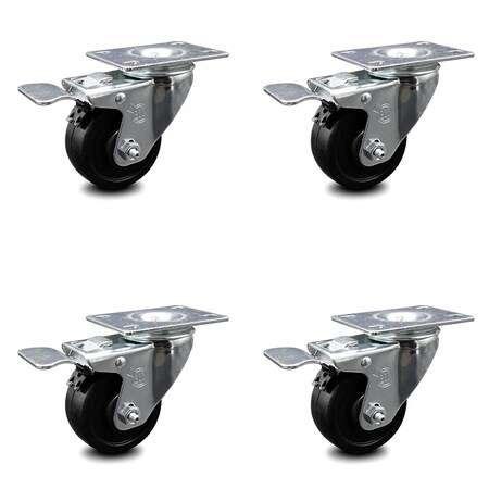 Service Caster 3.5 Inch Soft Rubber Swivel Top Plate Caster Set with Total Lock Brake SCC SCC-TTL20S3514-SRS-4